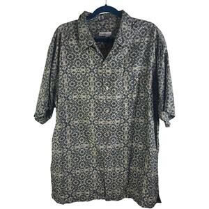 Firethorn 100% Silk Camp Shirt XL Blue Beige Hawaiian Aloha Button Front Mens
